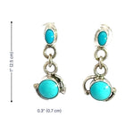 Proportions of the turquoise drop earrings, measuring 1 inch for comfortable daily wear.