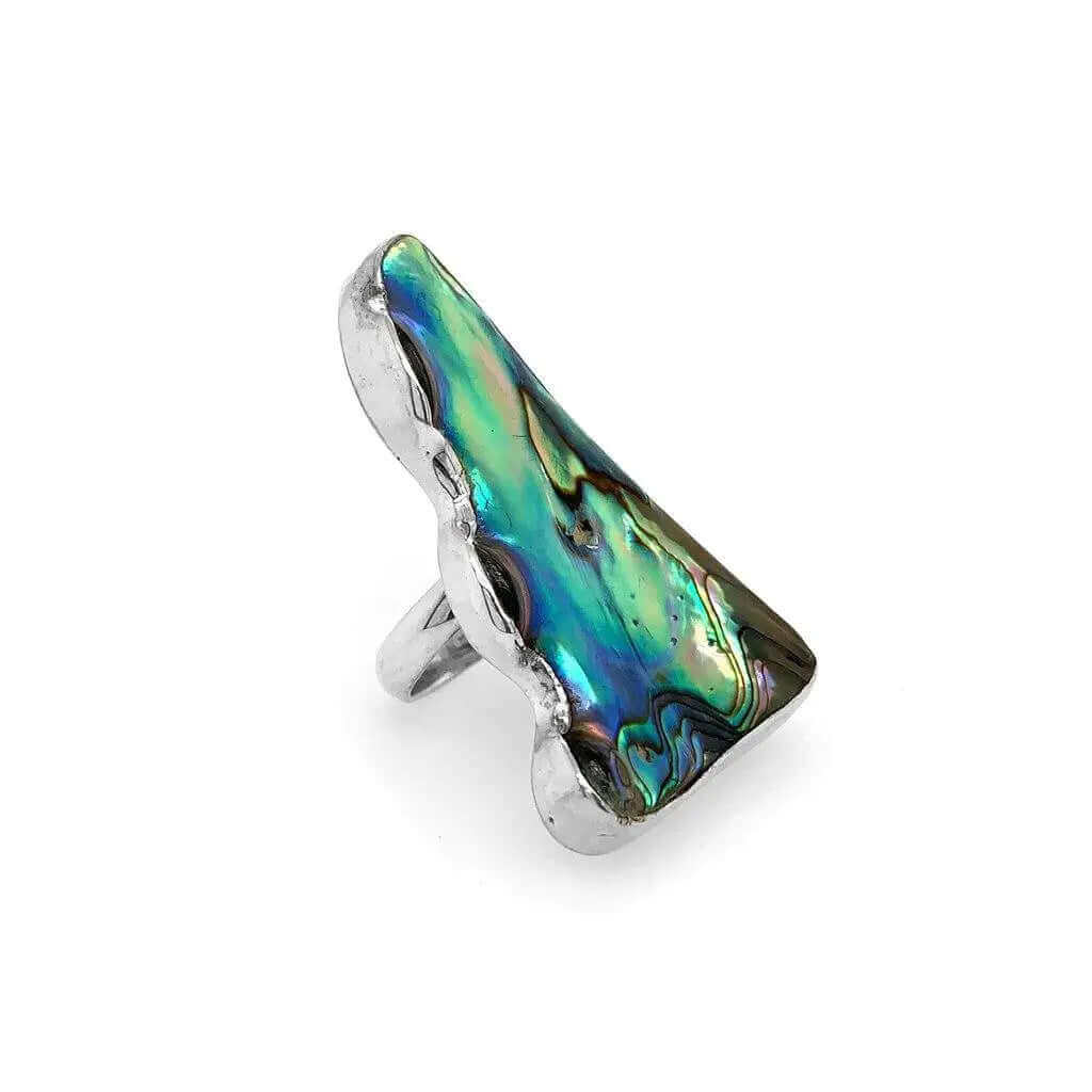 Triangular Abalone Silver Ring side - Nueve Sterling