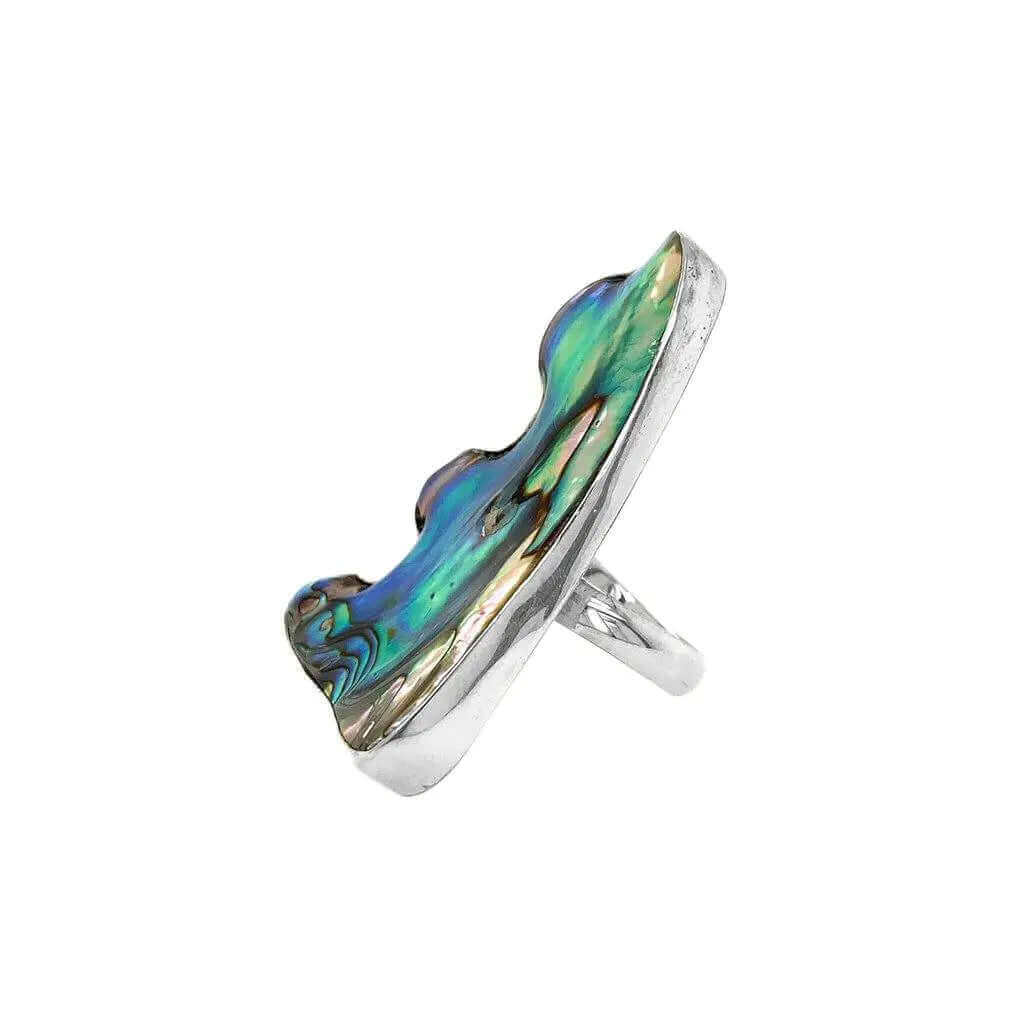 Triangular Abalone Silver Ring other side - Nueve Sterling