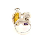 Amber Amethyst Moonstone Silver Ring back - Nueve Sterling