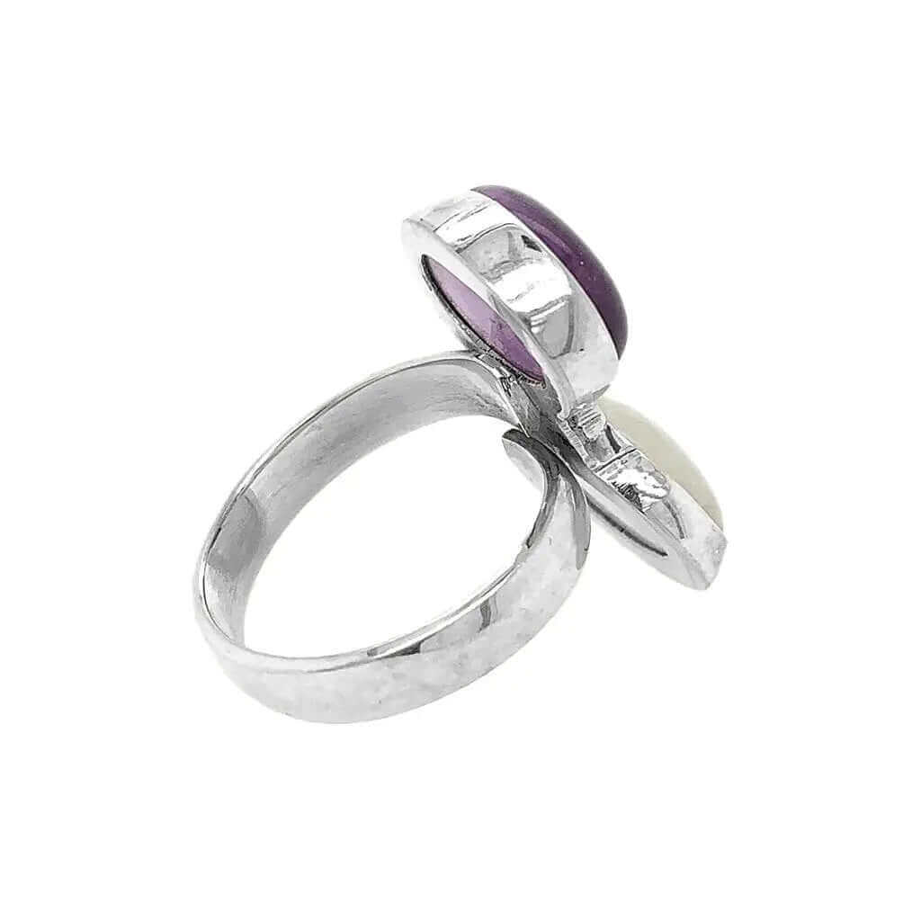 Amethyst Moonstone Silver Ring side - Nueve Sterling