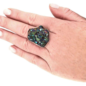 Big Druzy 950 Silver Ring with model - Nueve Sterling