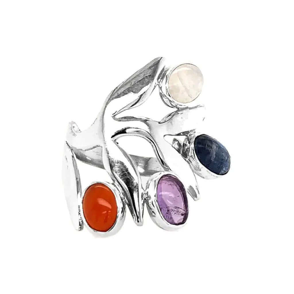 Branch Silver Ring with Gemstones - Nueve Sterling