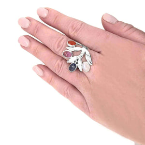 Branch Silver Ring with Gemstones with model - Nueve Sterling