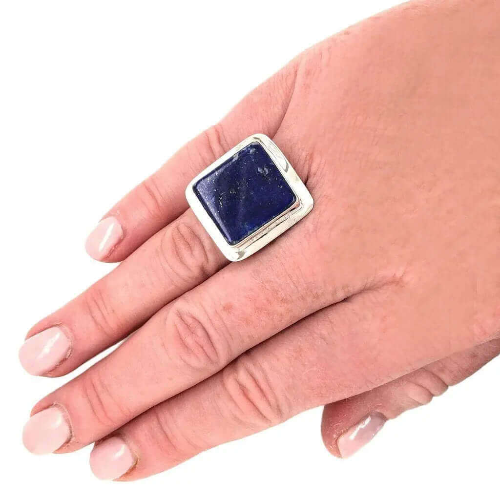 Lapis Lazuli Silver Ring with model - Nueve Sterling