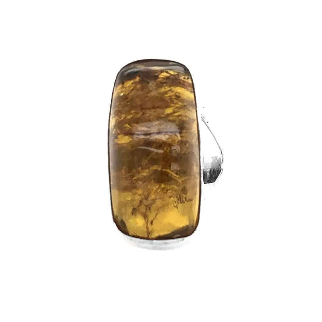 Long Amber Silver Ring - Nueve Sterling