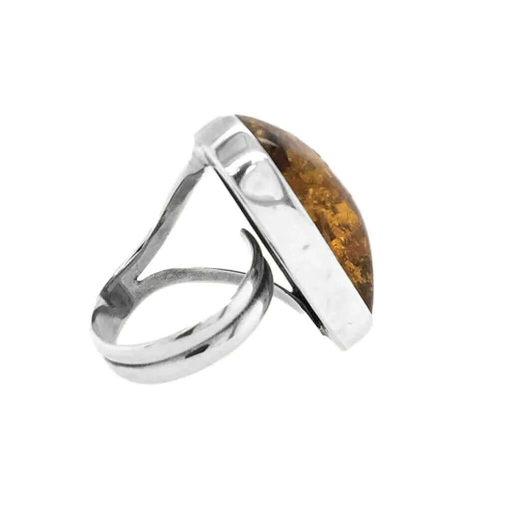 Long Amber Silver Ring side - Nueve Sterling
