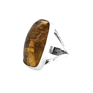 Long Amber Silver Ring other side - Nueve Sterling