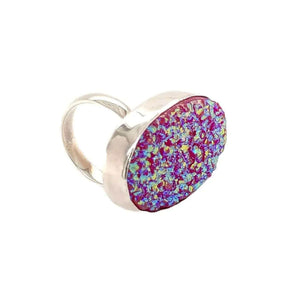 Pink Druzy Silver Ring side - Nueve Sterling