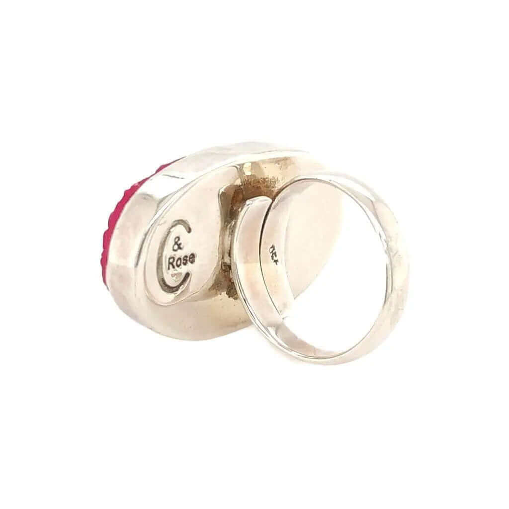 Pink Druzy Silver Ring back - Nueve Sterling
