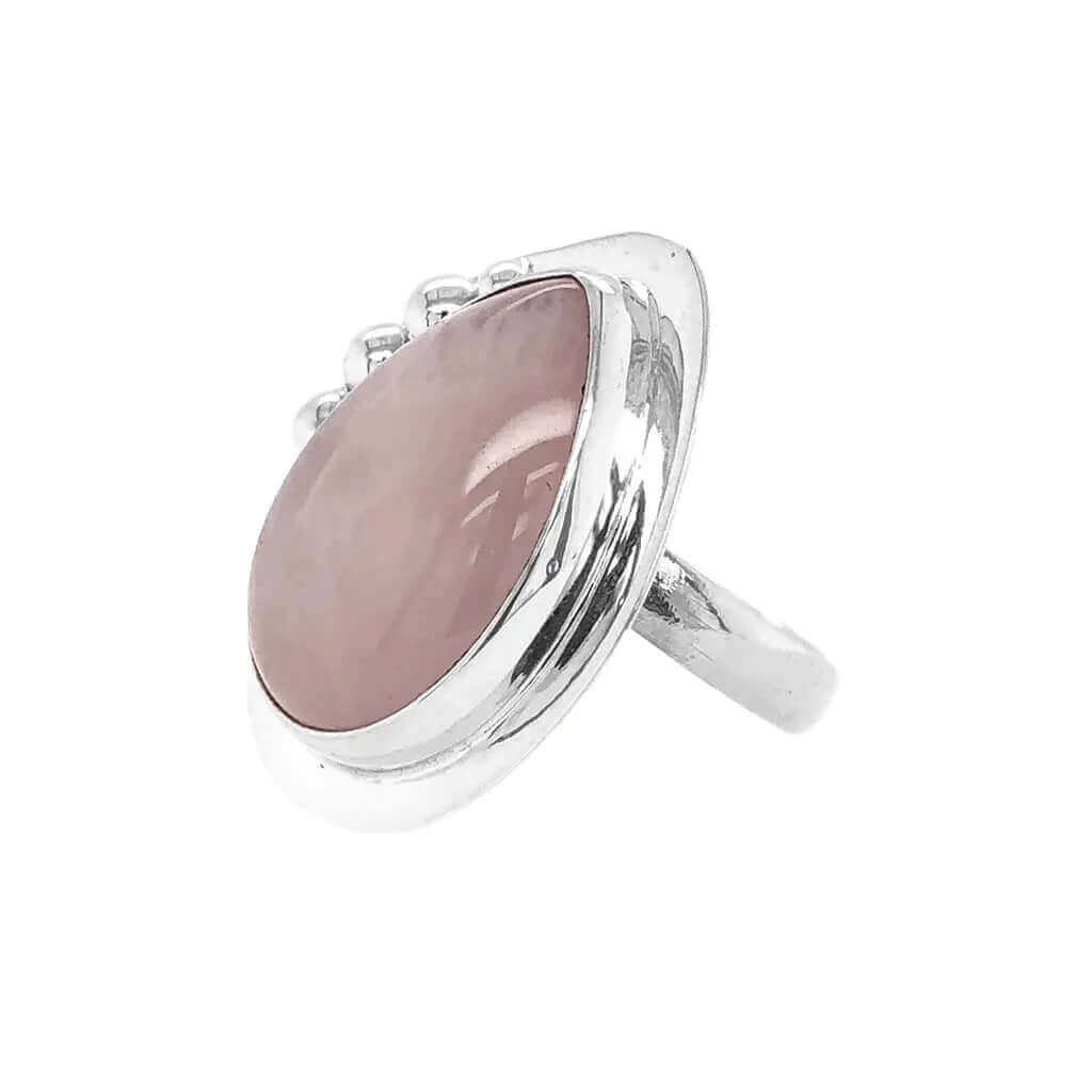 Rose Quartz Silver Ring side - Nueve Sterling