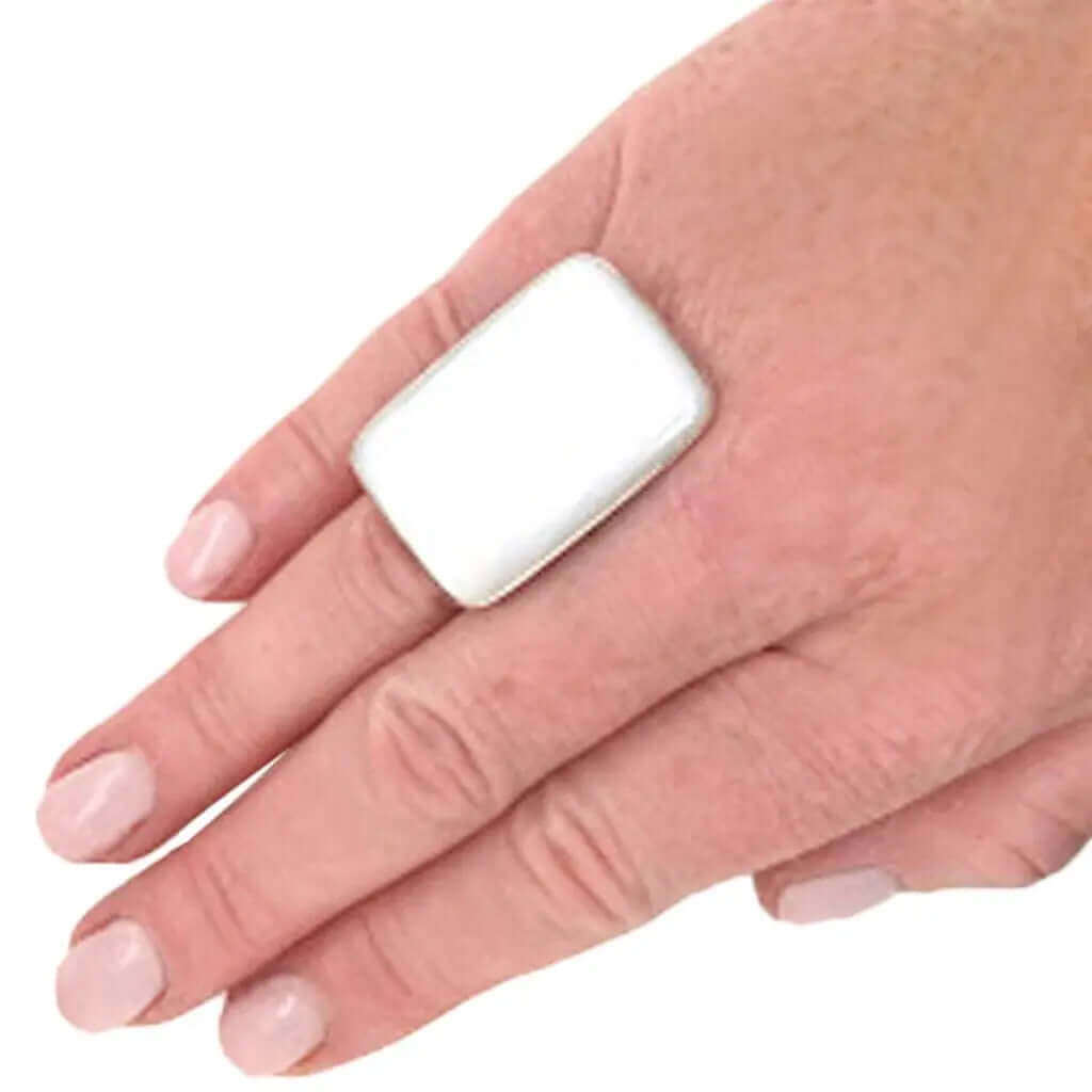 White Shell Silver Ring with model - Nueve Sterling