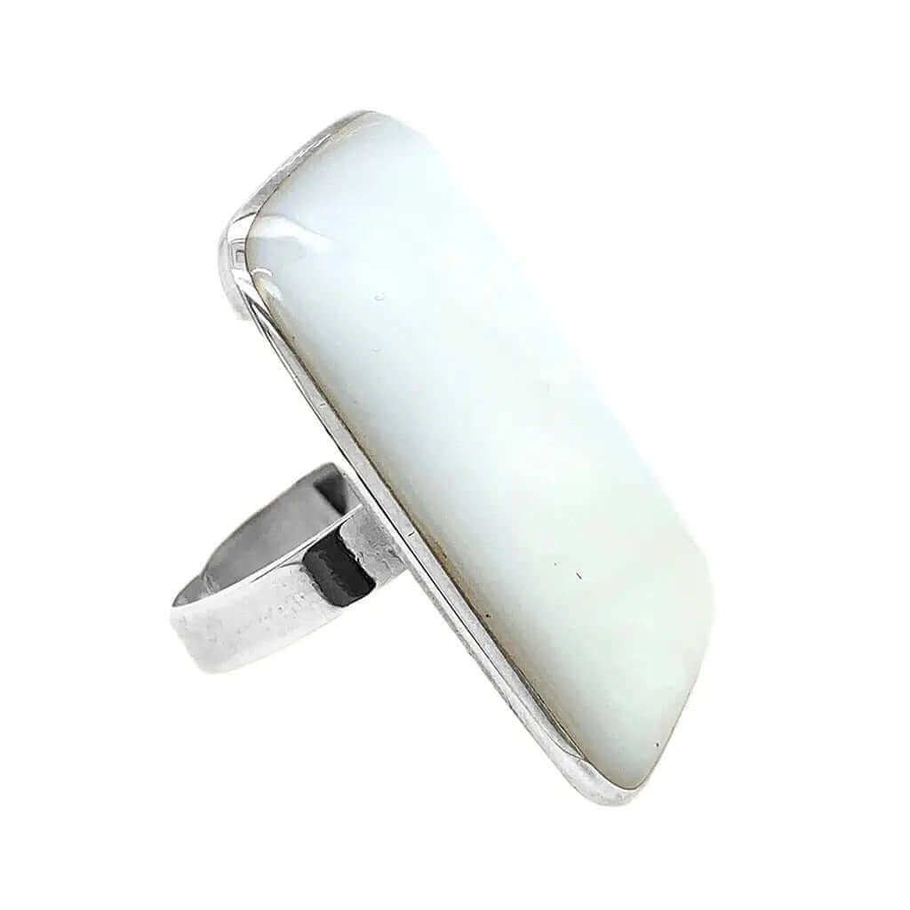 White Shell Silver Ring side - Nueve Sterling
