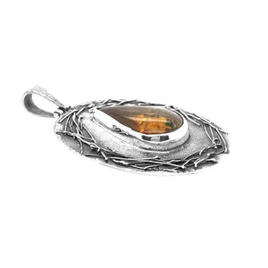 Oxidized Silver Amber Pendant flat - Nueve Sterling