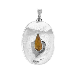 Oxidized Silver Amber Pendant back - Nueve Sterling
