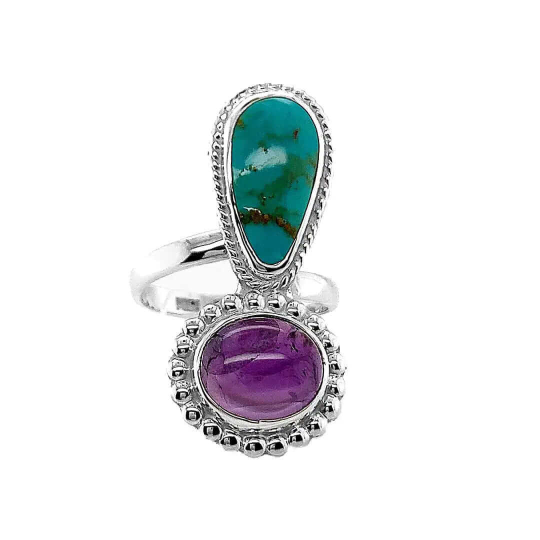 Amethyst Turquoise Silver Ring - Nueve Sterling