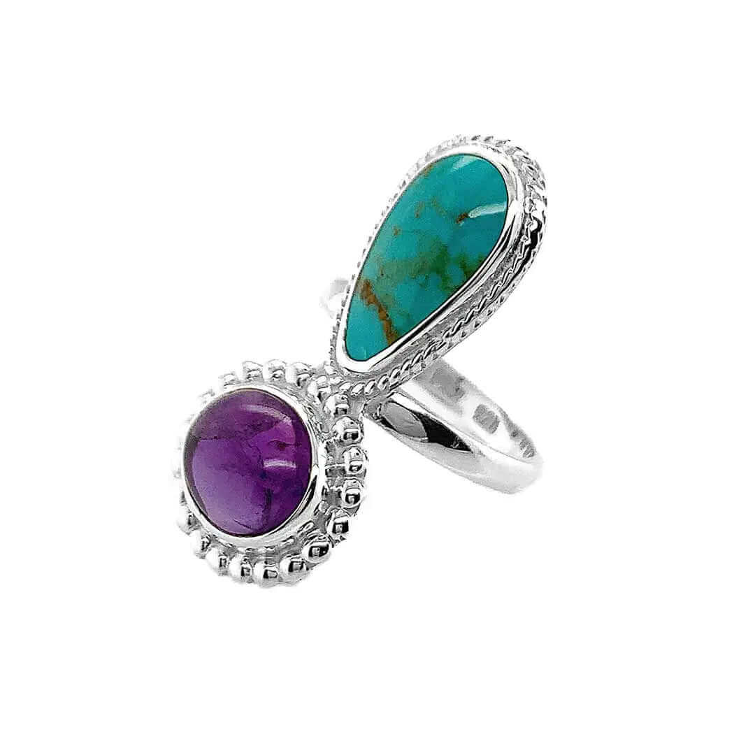 Amethyst Turquoise Silver Ring other side - Nueve Sterling