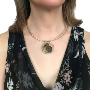 Ammonite Silver Pendant with model - Nueve Sterling