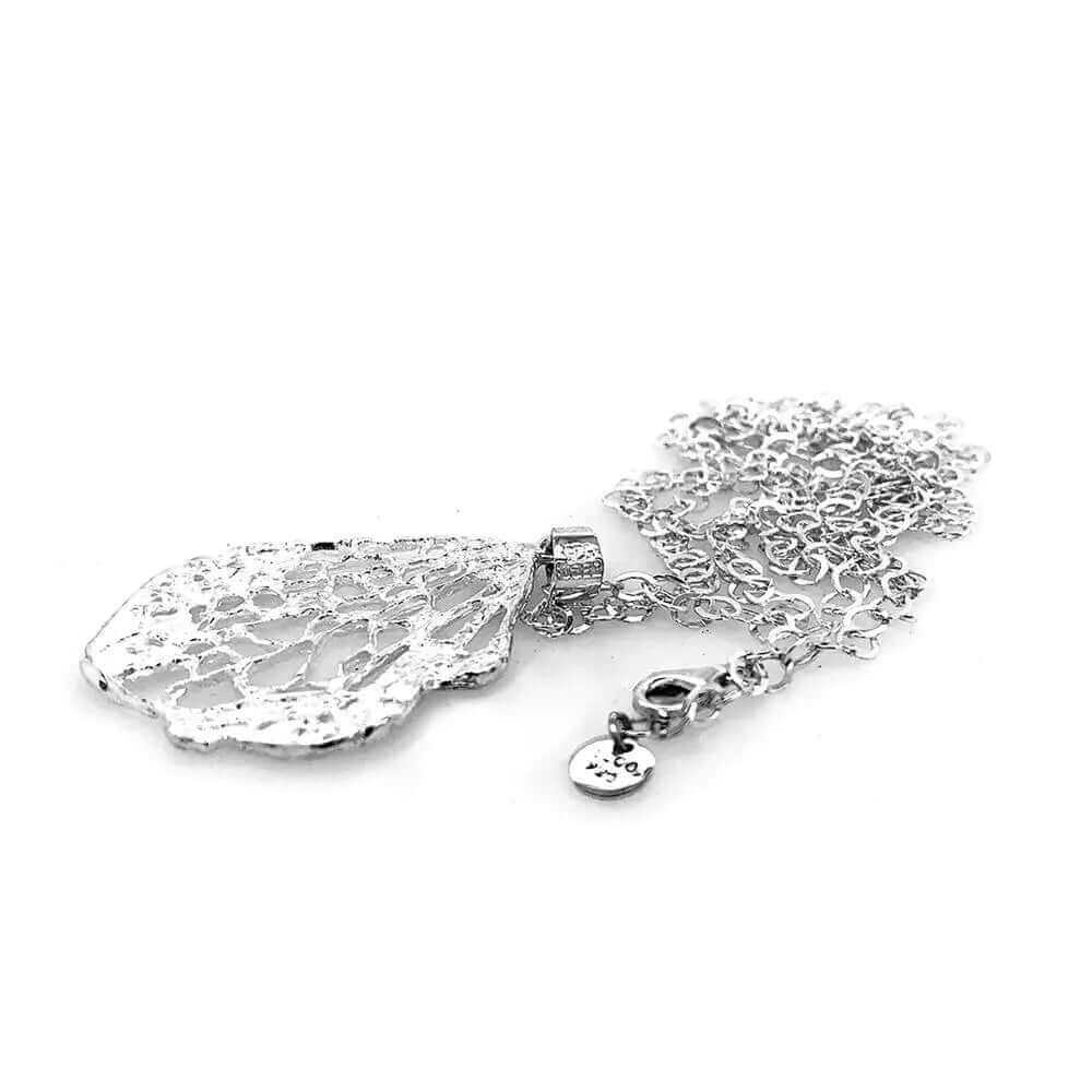 Autumn Leaf Long Silver Necklace flat - Nueve Sterling