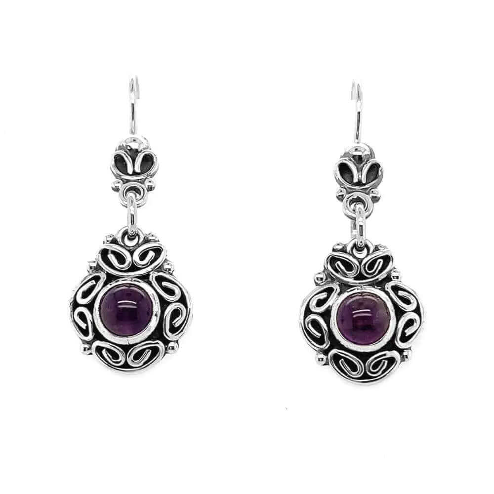 Baroque Silver Earrings With Amethyst - Nueve Sterling