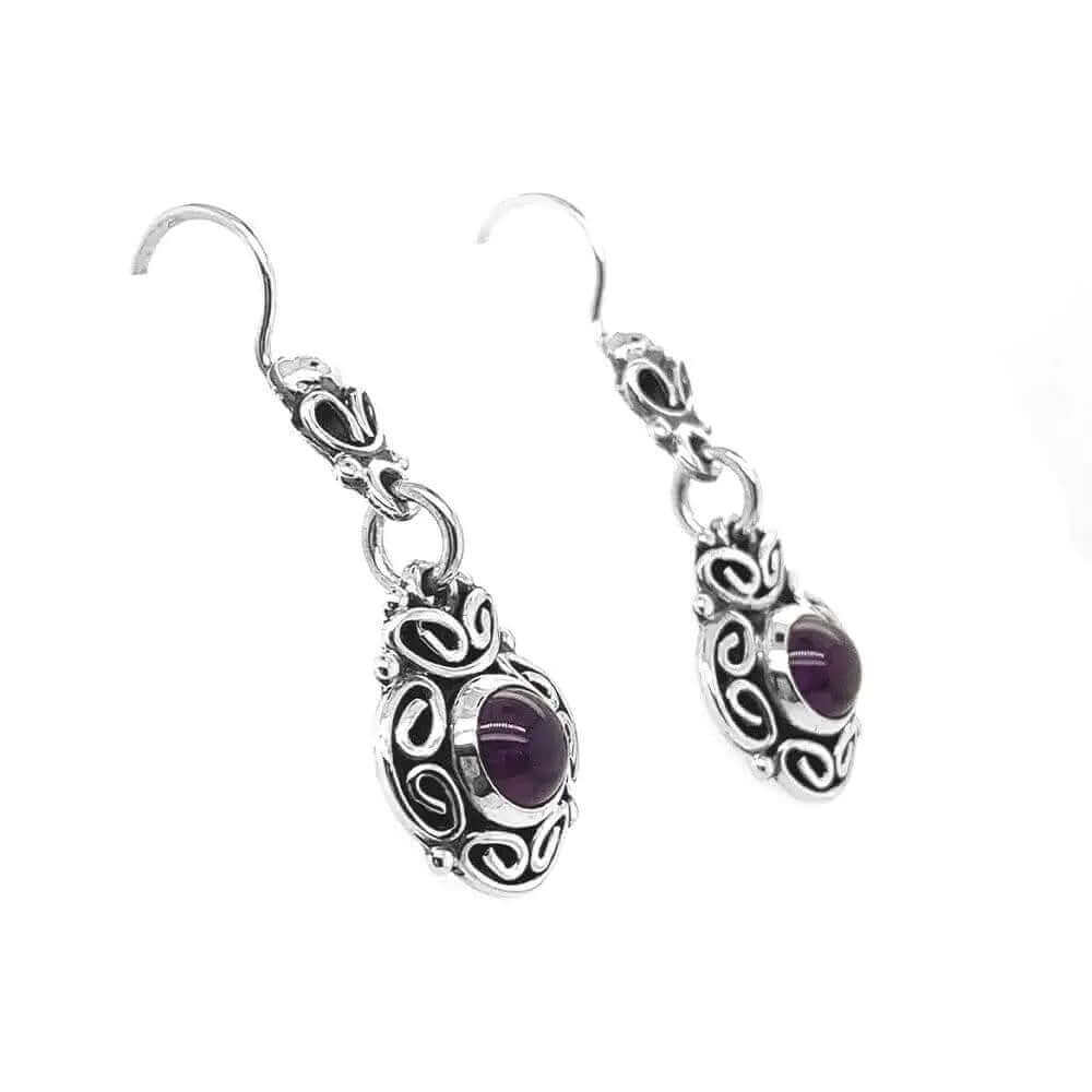 Baroque Silver Earrings With Amethyst side - Nueve Sterling
