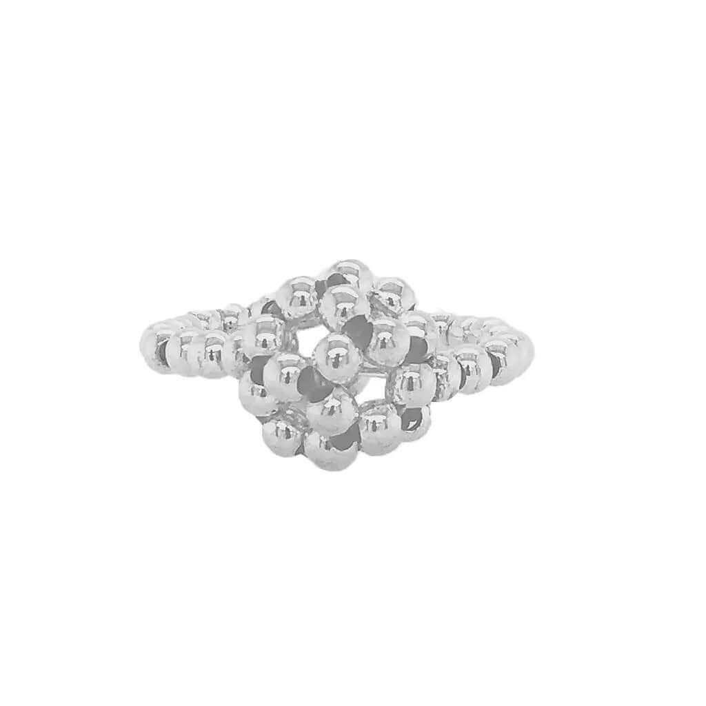Silver Beads Ball Elastic Ring front - Nueve Sterling