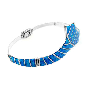 Big Blue Opal Silver Bracelet side - Nueve Sterling