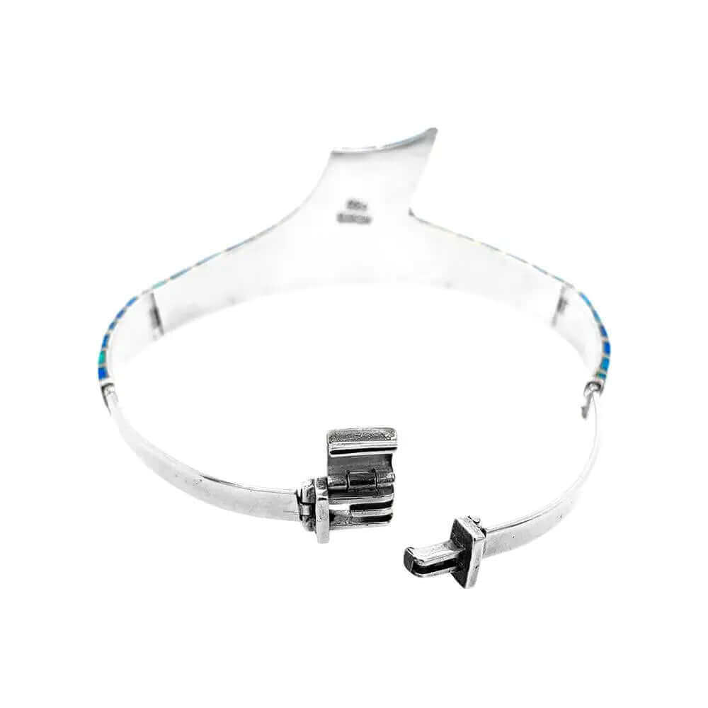 Big Blue Opal Silver Bracelet lock - Nueve Sterling