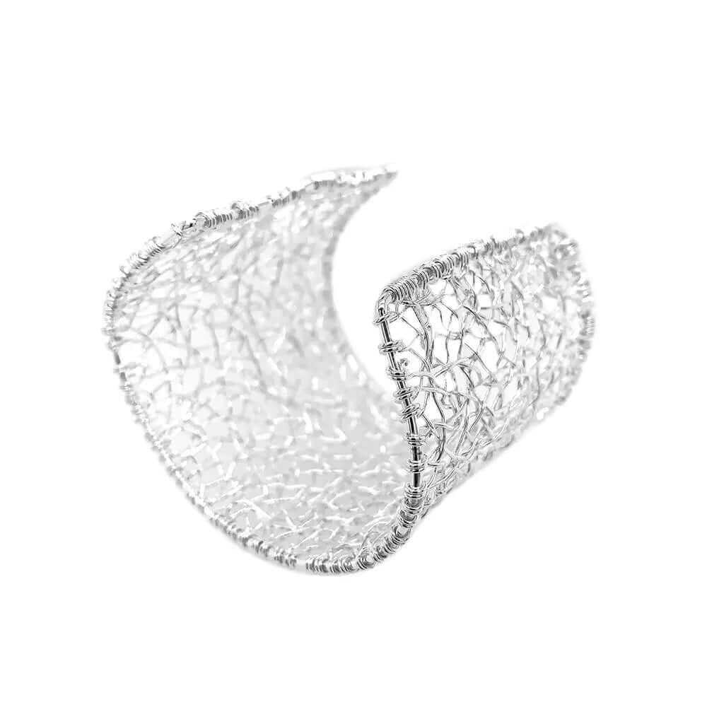 Big Mesh Silver Cuff Bracelet side - Nueve Sterling