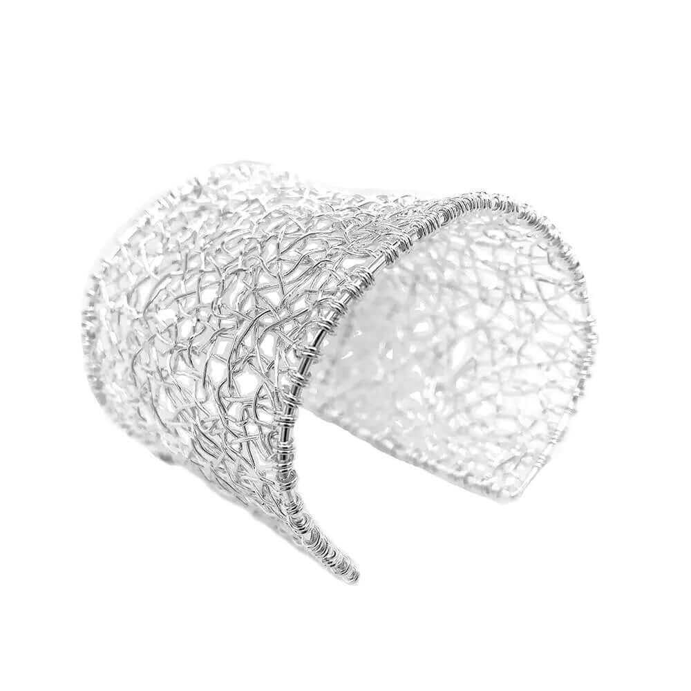 Big Mesh Silver Cuff Bracelet back - Nueve Sterling