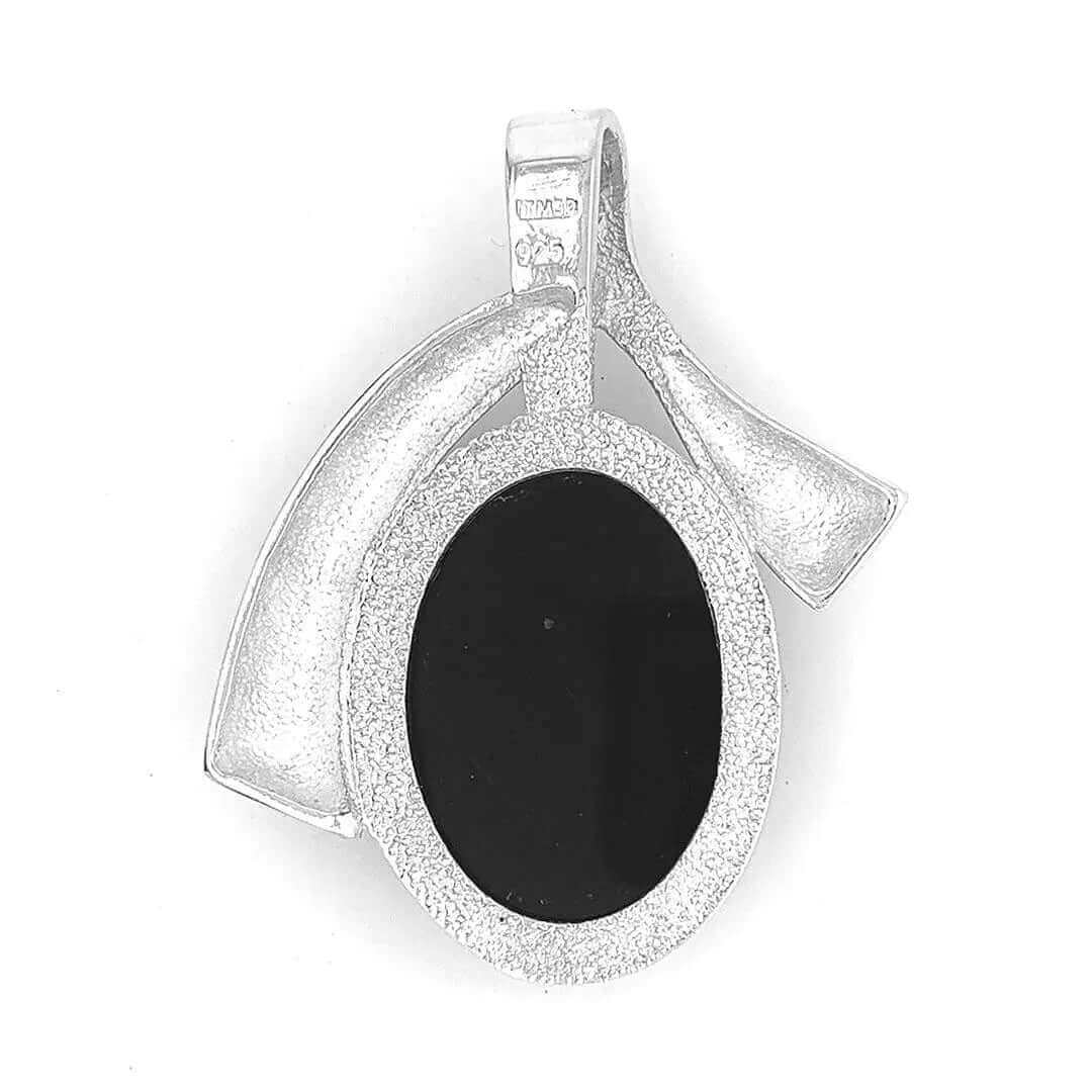 Big Oval Obsidian Pendant In Silver back - Nueve Sterling