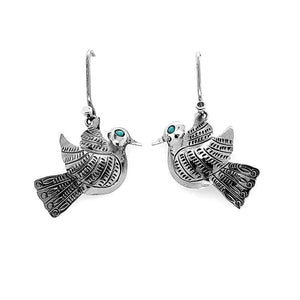 Bird Silver Earrings With Small Stone - Nueve Sterling