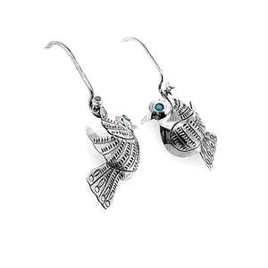 Bird Silver Earrings With Small Stone side - Nueve Sterling