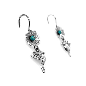Bird and Flower Silver Earrings side - Nueve Sterling