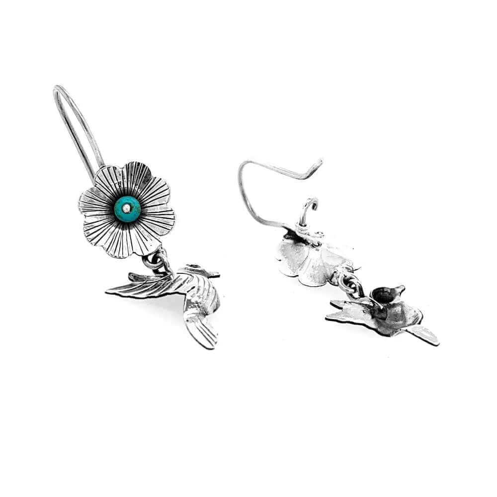 Bird and Flower Silver Earrings top - Nueve Sterling