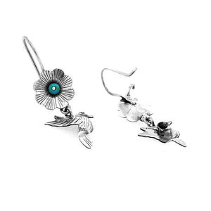 Bird and Flower Silver Earrings top - Nueve Sterling