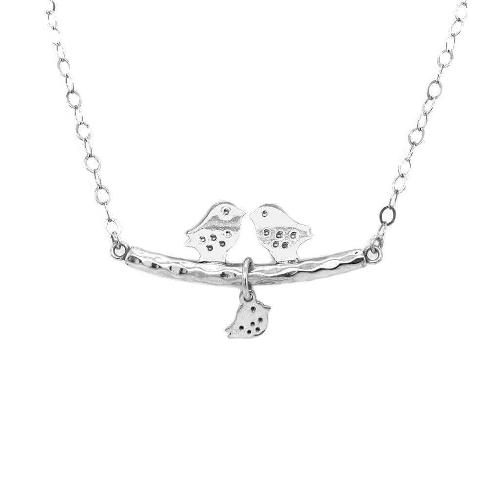 Birds Silver Necklace with movable Chick - Nueve Sterling