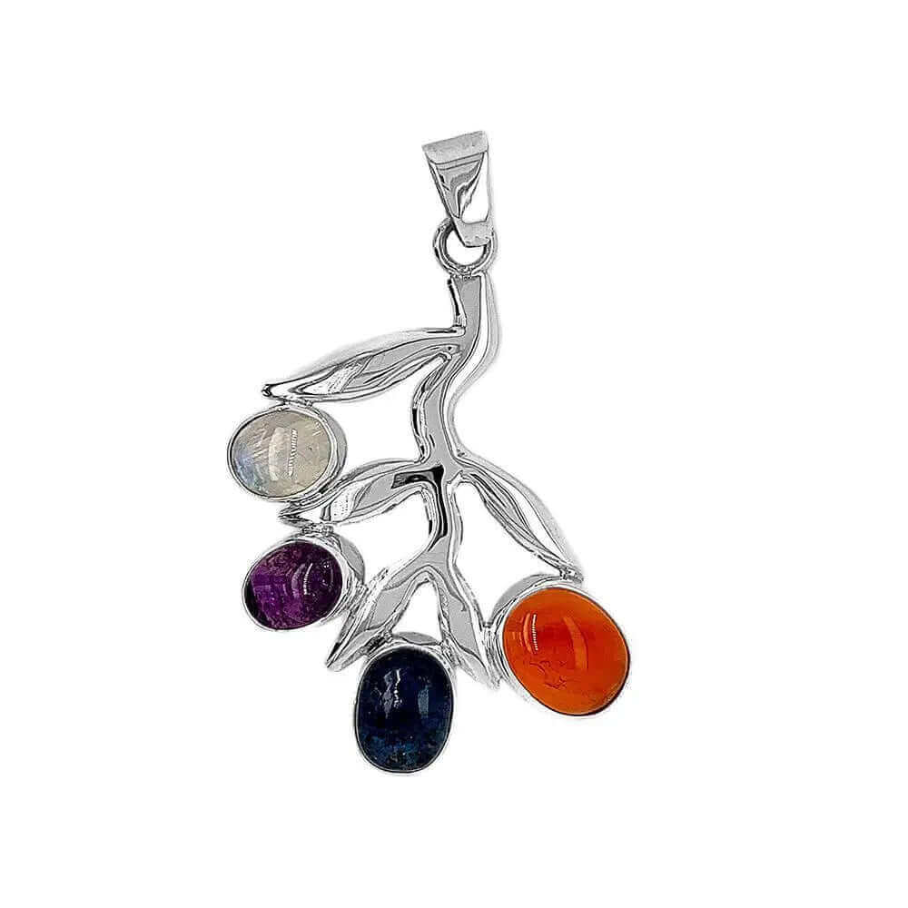 Branch Silver Pendant with Gemstones - Nueve Sterling