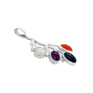 Branch Silver Pendant with Gemstones flat - Nueve Sterling