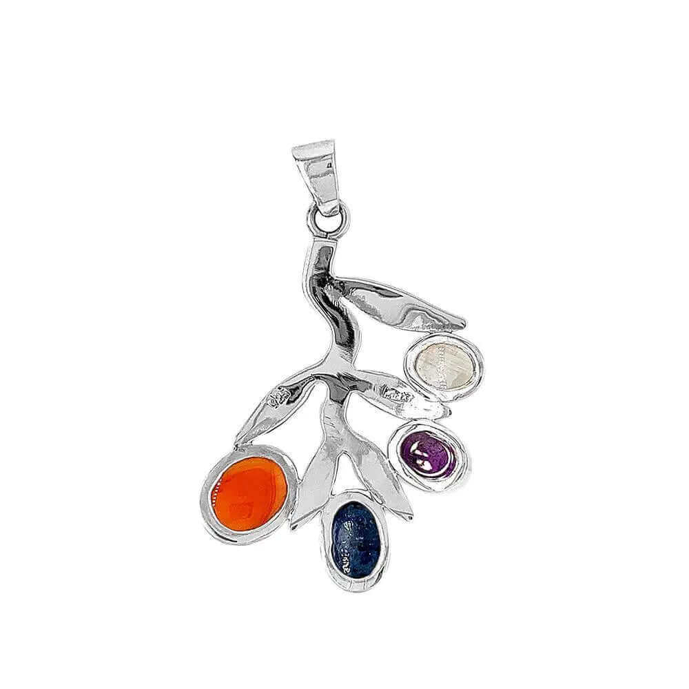 Branch Silver Pendant with Gemstones back - Nueve Sterling