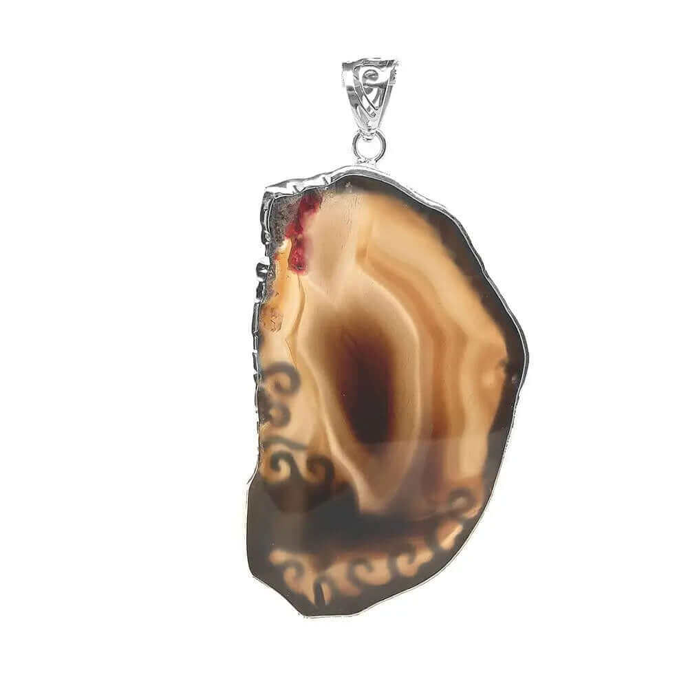 Brown Agate Silver Pendant With Pearl back - Nueve Sterling