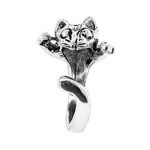 Silver Cat Ring front - Nueve Sterling