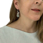 Chalcedony Hummingbird Silver Earrings with model - Nueve Sterling