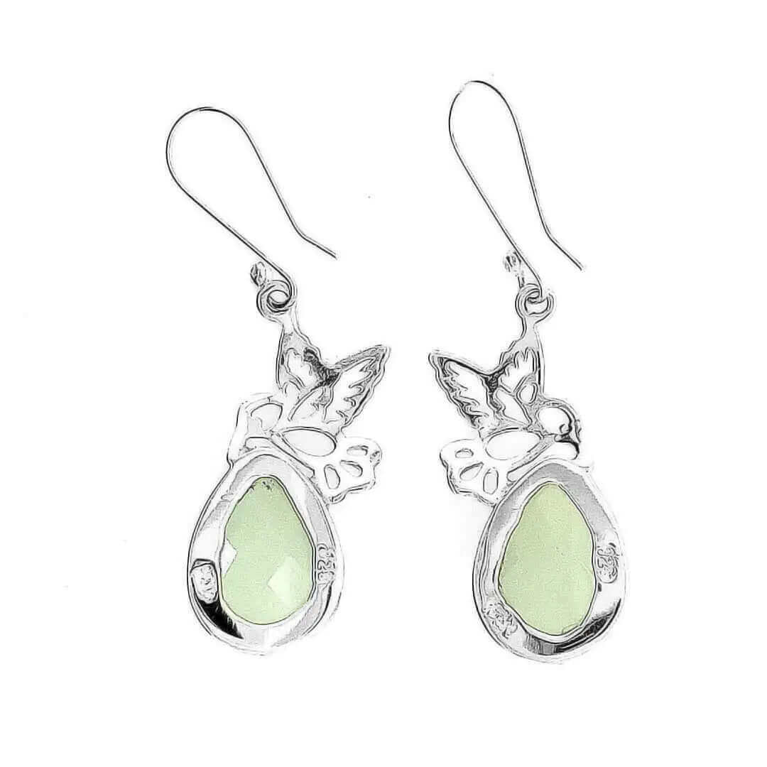 Chalcedony Hummingbird Silver Earrings back - Nueve Sterling