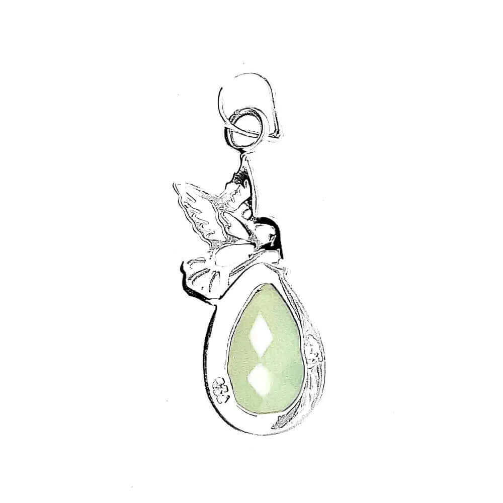 Chalcedony Hummingbird Silver Pendant back - Nueve Sterling