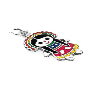 Charming Mexican Doll Enamel Silver Pendant flat - Nueve Sterling