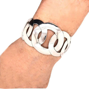 Silver Circles Cuff-Bracelet with model - Nueve Sterling