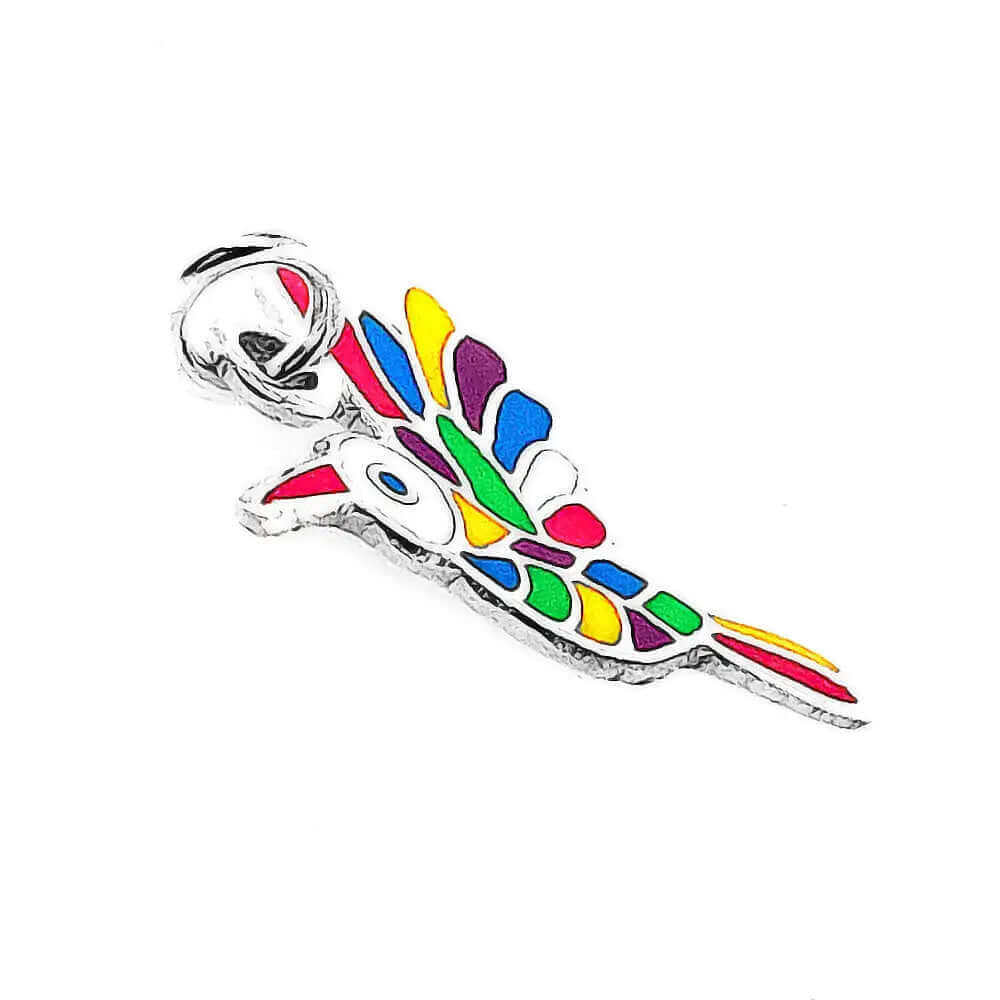 Colorful Hummingbird Enamel Silver Pendant flat - Nueve Sterling