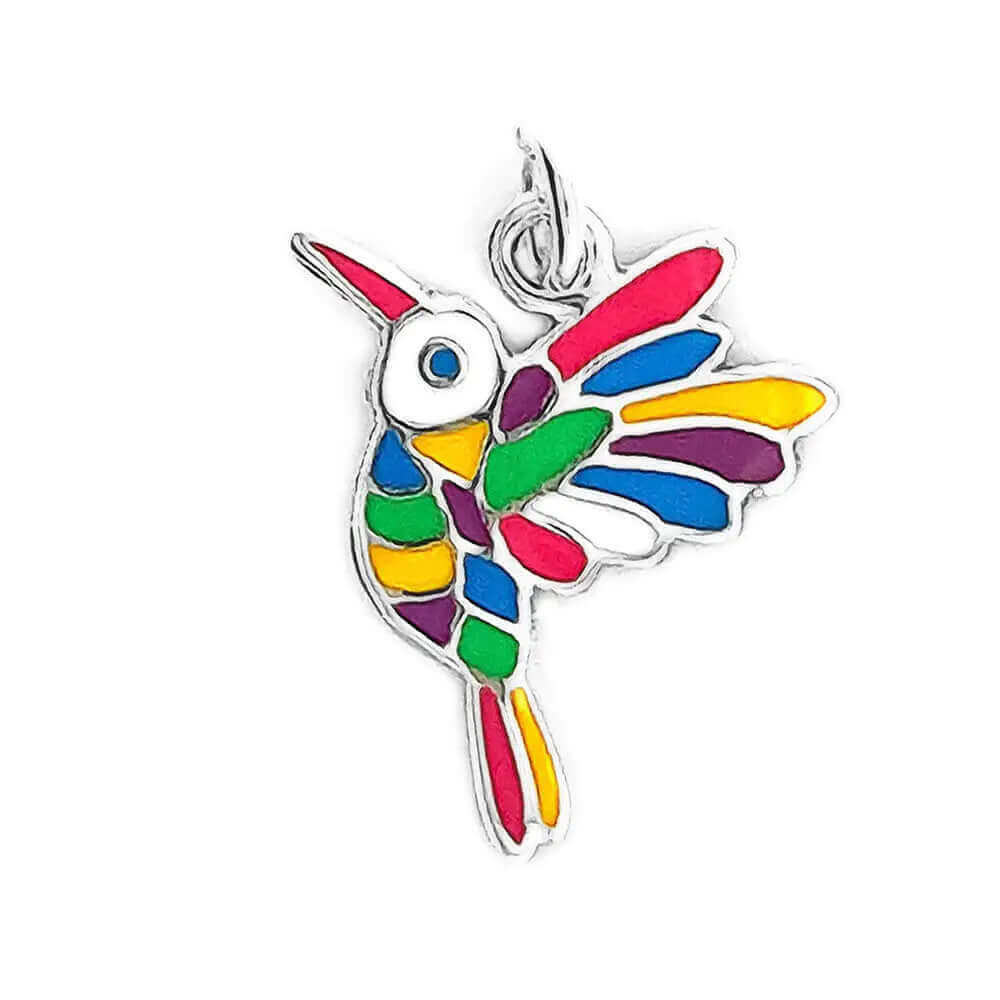 Colorful Hummingbird Enamel Silver Pendant - Nueve Sterling