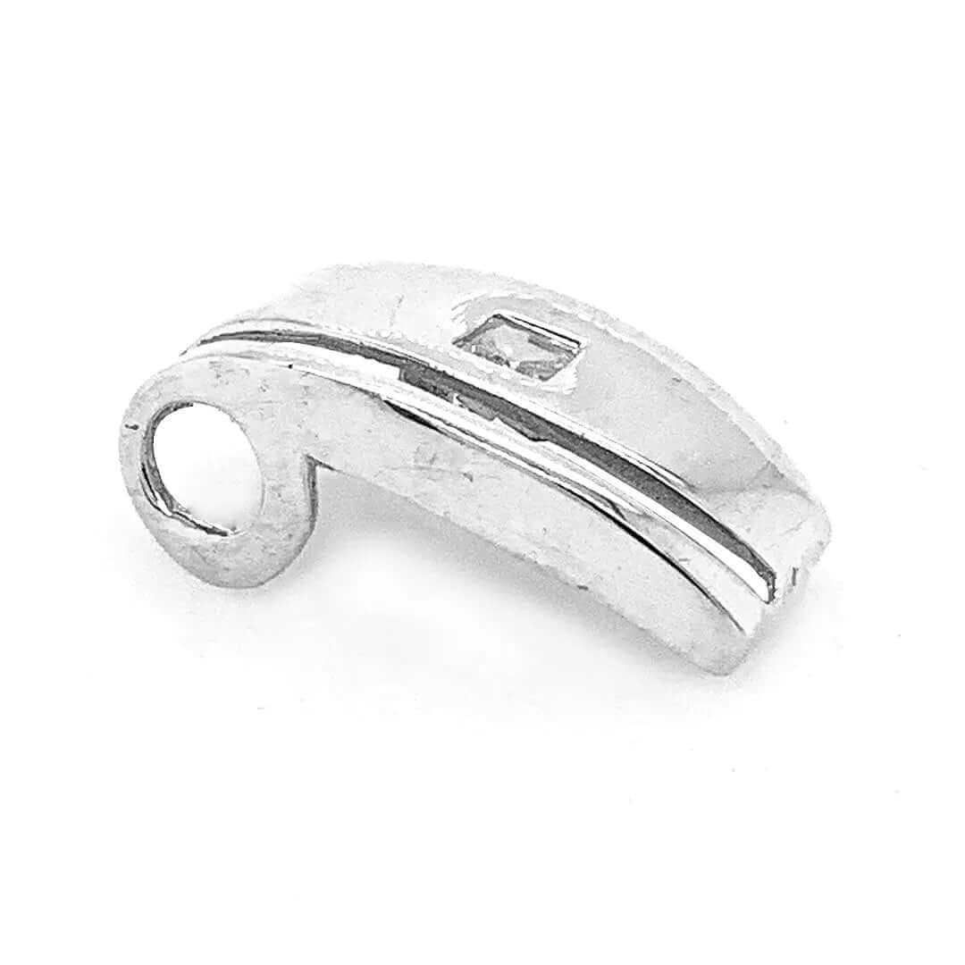 Curved Pendant In Silver With Zirconia side - Nueve Sterling